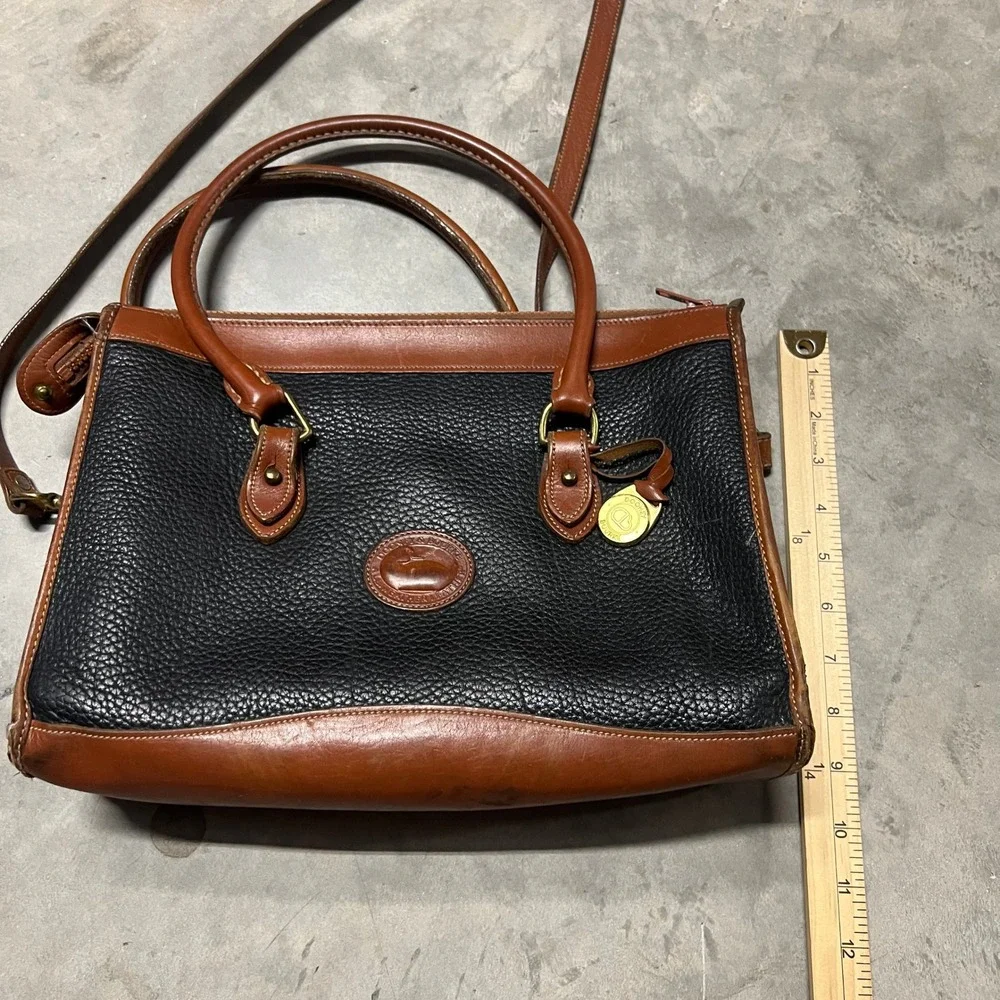 Dooney & Bourke All Weather Leather Vintage Satchel Crossbody Bag Black Tan